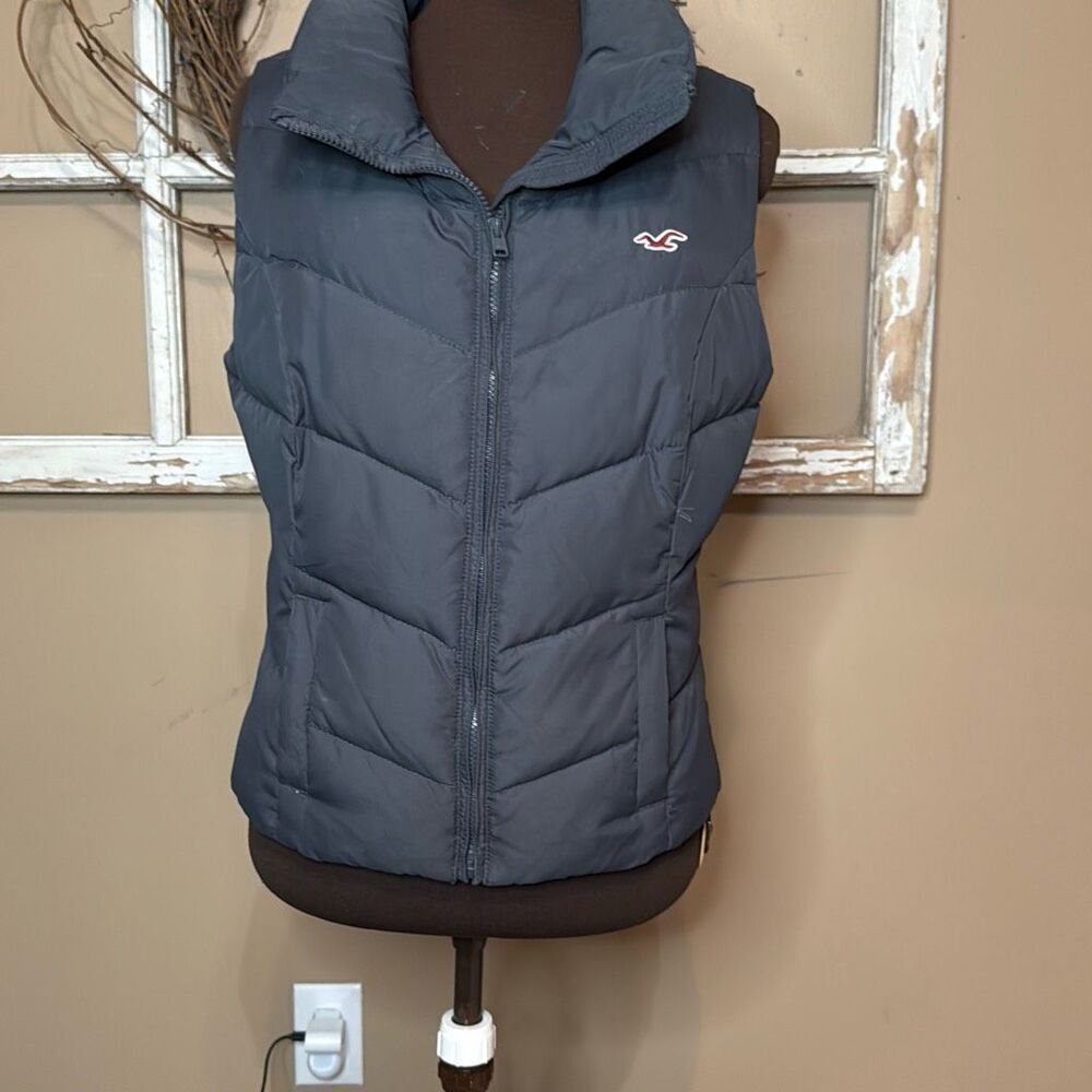 Hollister Co dark‎ gray women’s down filled puffer vest size large y2k winter